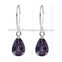 Natural Amethyst Gemstone Silver Purity 925 Sterling Wedding Earrings Dangle Jewelry